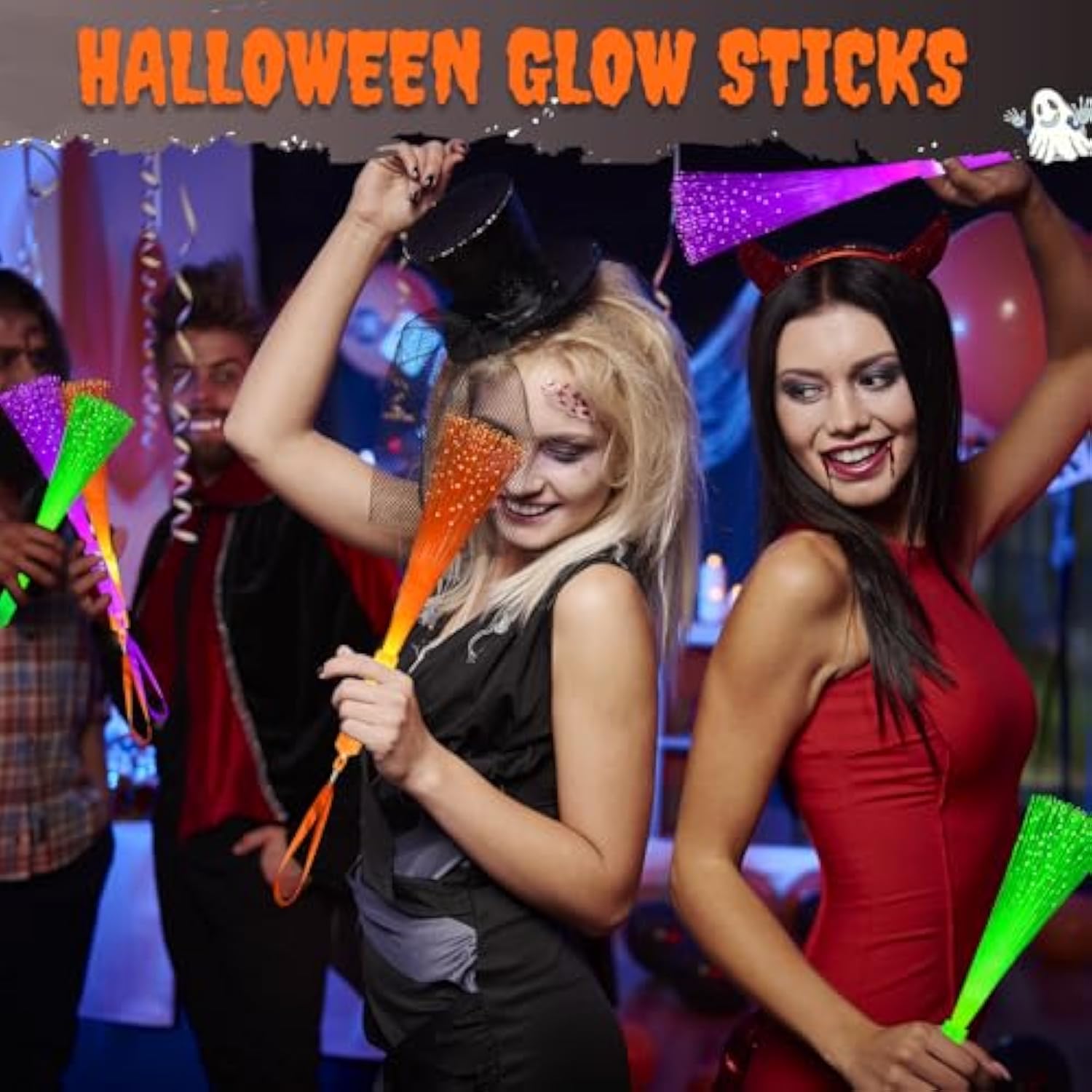 Halloween Glow Sticks Toys Gifts For Kids-6 Pack, Light Up Fiber Optic Wand For Toddlers, Fun Halloween Party Games Activities Stuff, Non Candy Treats Goodie Bag Basket Stuffers Fillers For Boys Girls