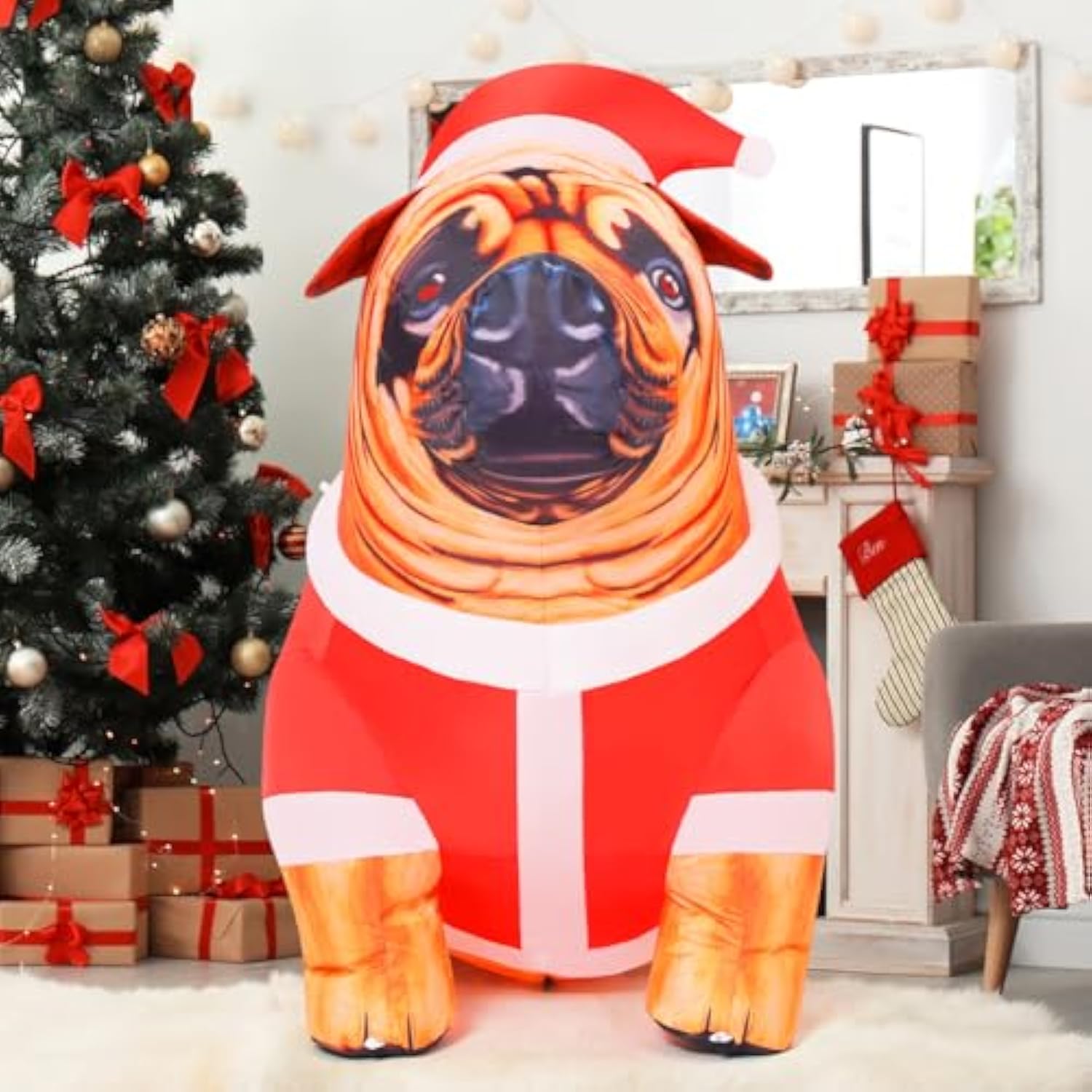 4 Ft Tall Christmas Inflatables Dog Outdoor Decorations Christmas Blow Up Bulldog Inflatable With Built-In Led Lights Ya