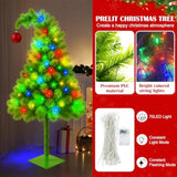 5 Ft Whimsical Christmas Tree Green Artificial Bendable Xmas Tree With 70 Led Colorful Lights And Balls Flexible Branches Fake Pine Decor With Metal Base