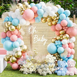 Diy 135Pcs Gender Reveal Balloon Garland Kits Chrome Metallic Latex Balloons 18/10/5Inch Pearl Balloons For Birthday Party Celebration Wedding Gender Reveal He Or She Boy Or Girl (Pink Blue Gold)