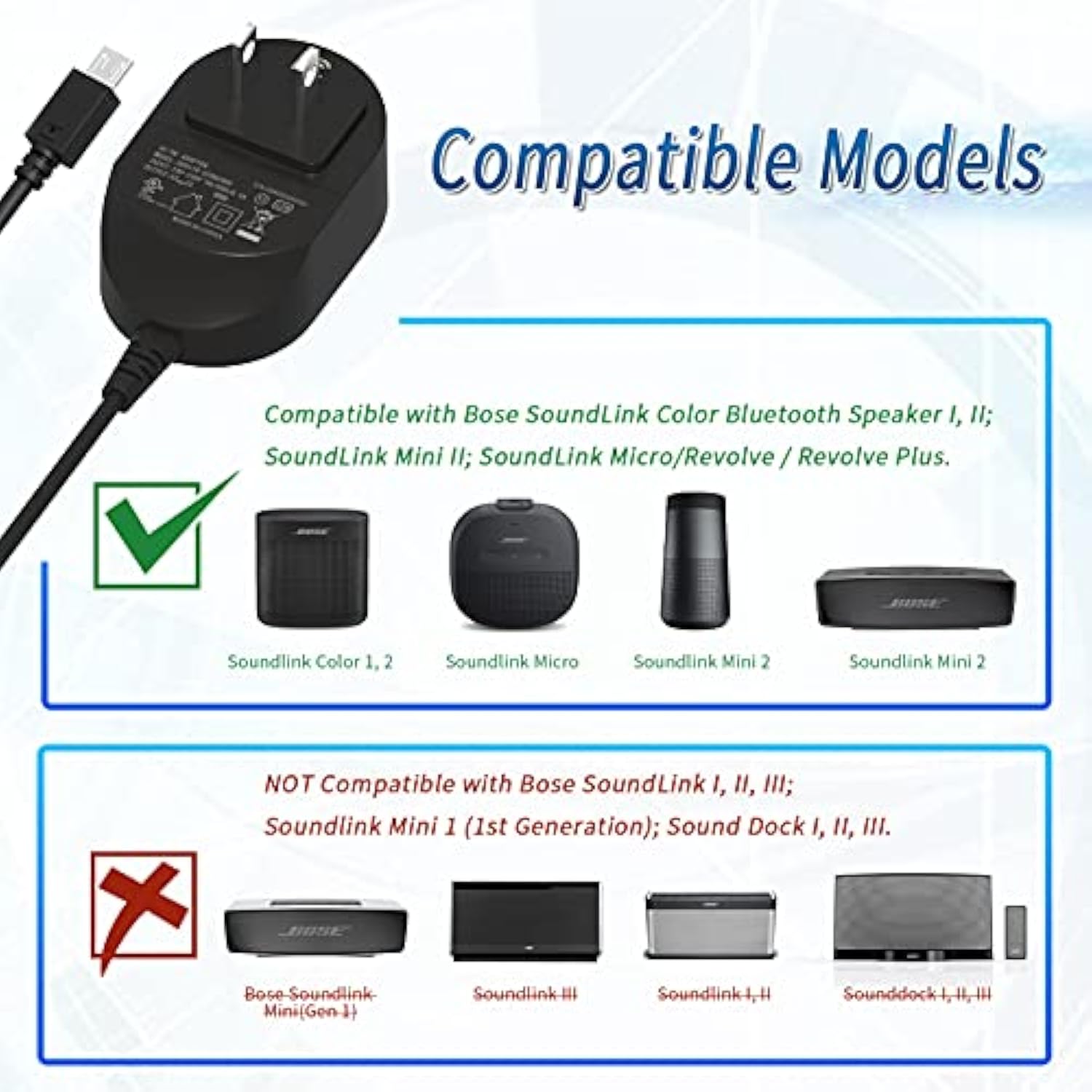 5V Ac Adapter Charger For Bose Soundlink Color I, Ii 2 / Mini Ii 2 / Revolve/Revolve Plus Bluetooth Speaker, Quietcomfort 35 20 Headphones Micro 6.5Ft Usb Cable Charging Cord [Ul Listed]