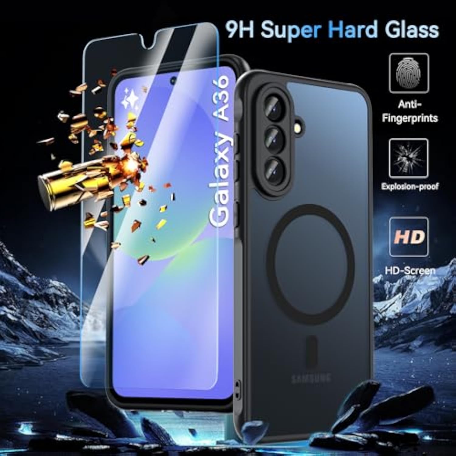 For Samsung Galaxy A36 5G Case Magnetic, Galaxy A36 Phone Case With Screen Protector [Compatible With Magsafe], Matte Back Slim Shockproof Protective Case For Samsung Galaxy A36, Black