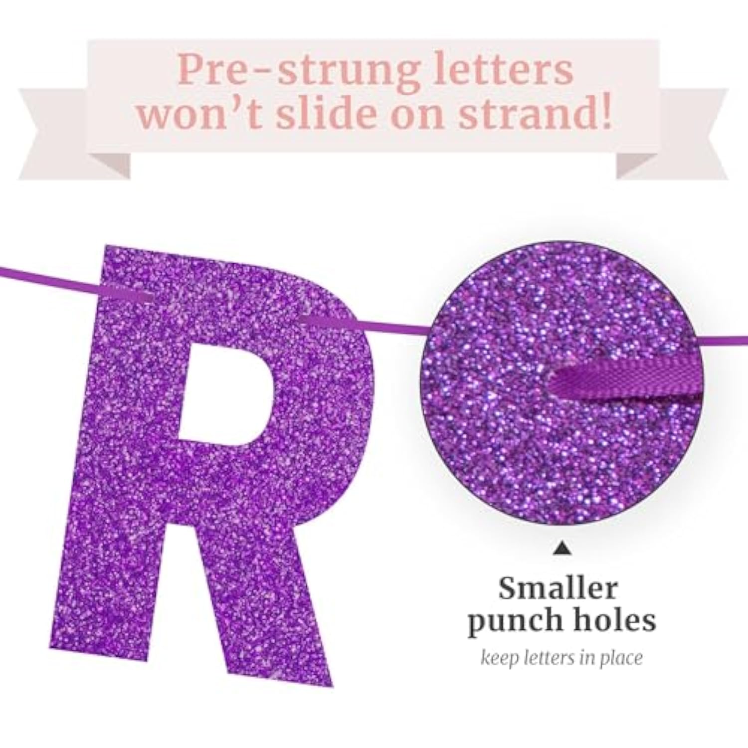 Pre-Strung Happy Birthday Banner - No Diy - Purple Glitter Happy Birthday Party Banner For Girls & Women - Pre-Strung On 8 Ft Strands - Purple Bday Party Decorations & Decor. Did We Mention No Diy