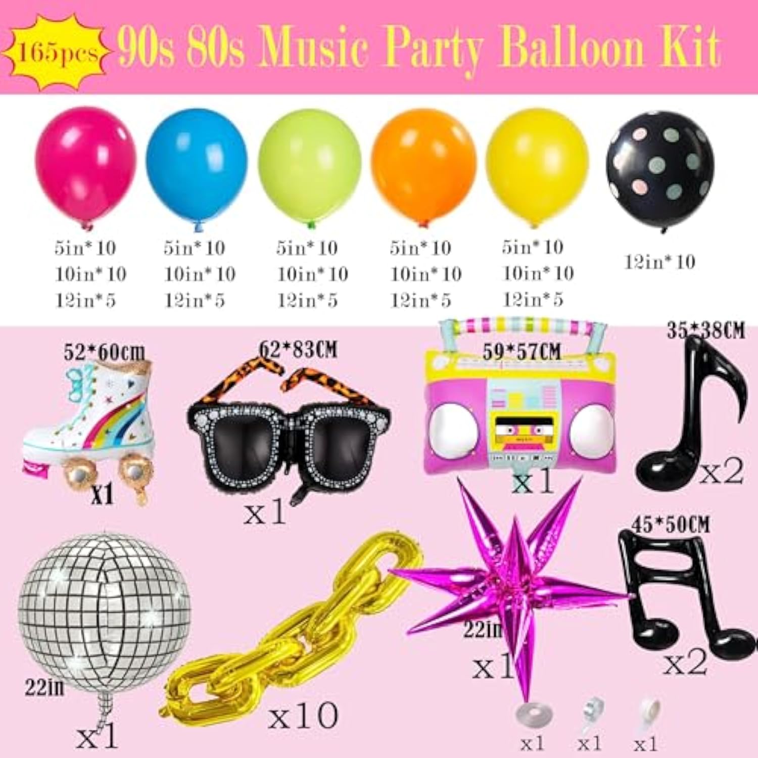 90S 80S Disco Theme Party Decorations, 171Pcs Balloon Arch Kit With Retro Disco Ball Radio Glasses Roller Skate Musical Note Chain Star Foil Balloons For Back To 90S 80S Hip Hop Birthday Supplies
