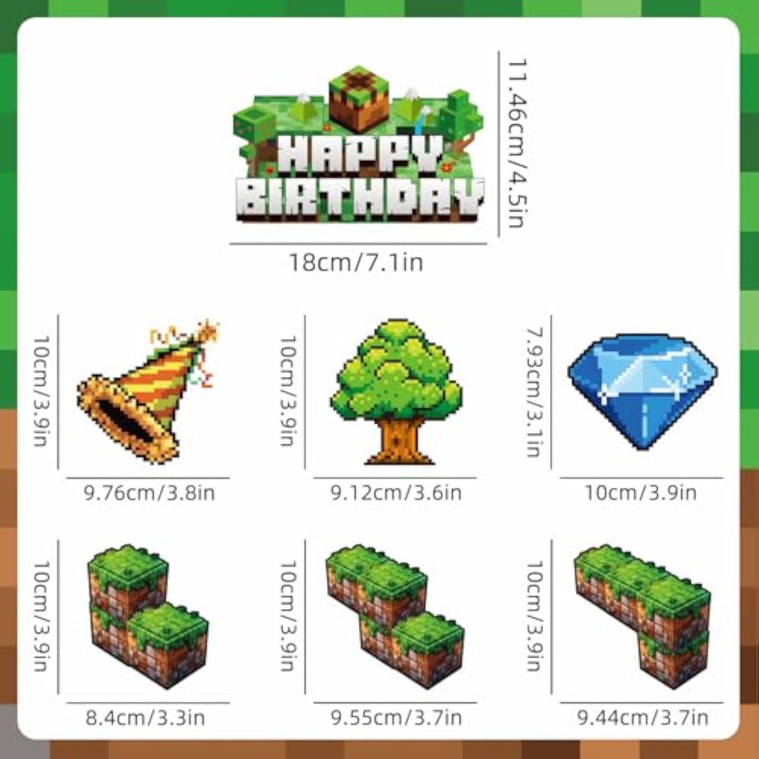 Green And Brown Birthday Party Decorations, 104Pcs Video Game Theme Party Supplies Include Plates, Napkins, Cups, Banner, Balloons, Tablecloth, Cake Toppers And Cupcake Toppers For Party Supplies