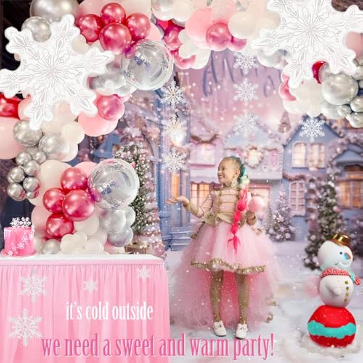 Pink Winter Wonderland Balloon Garland Arch Kit Pink Chrome Silver Red White With Snowflake Balloons For Onederland Girl Princess Birthday Party Baby Its Cold Outside Baby Shower Christmas Decorations