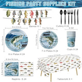170Pcs Gone Fishing Party Decorations Fishing Birthday Party Decorations Include Plates, Cups, Cutlery, Banner, Tablecloth For Ofishally One Birthday Decorations, Serve 24