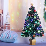 3Ft Green Fiber Optic Christmas Tree,Prelit Artificial Tabletop Mini Christmas Tree,Star,Butterfly And Ball Ornaments For Best Holiday Home Decorations