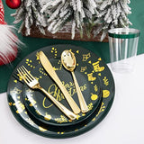175Pieces Christmas Plastic Plates - Green Plastic Plates And Napkins Include 25Dinner Plate 25Dessert Plate 25Knives 25Forks 25Spoons 25Cups 25Napkins For Christmas