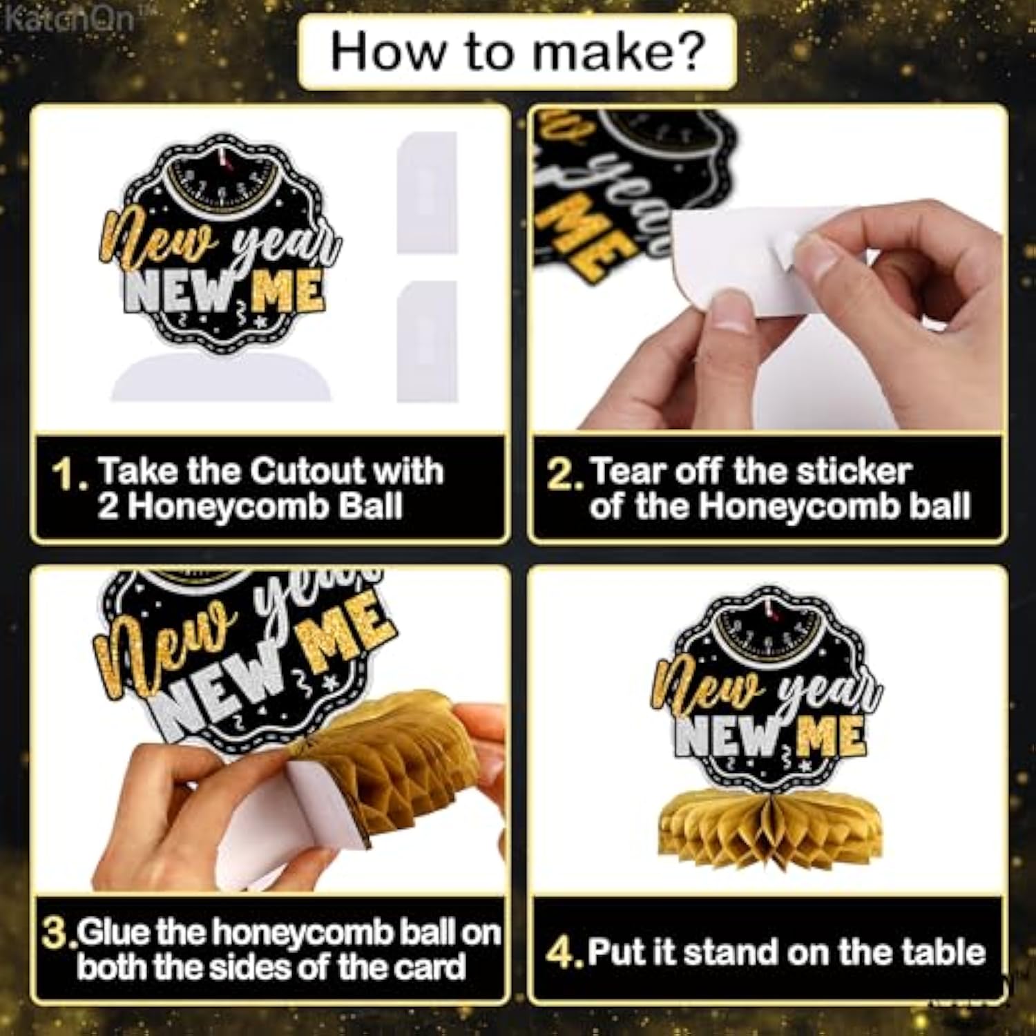 9 Pcs Black New Year 2026 Honeycomb Table Centerpieces