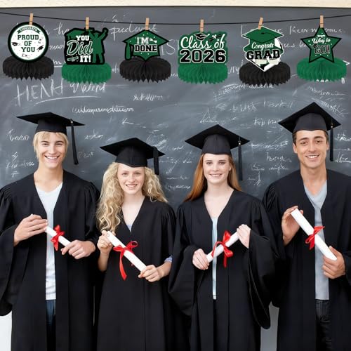9Pcs Graduation Table Honeycomb Centerpieces, 2026 Green Black Congrats Grad Centerpieces for Tables Honeycomb for Class of 2026 Graduation Party Table Decorations