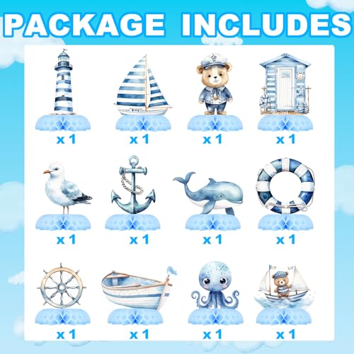 Nautical Baby Shower Table Centerpieces – 12PCS Ocean Sailor Boy Decorations for Blue Baby Shower or First Birthday, Whale Boat Lighthouse Nautical Party Decor