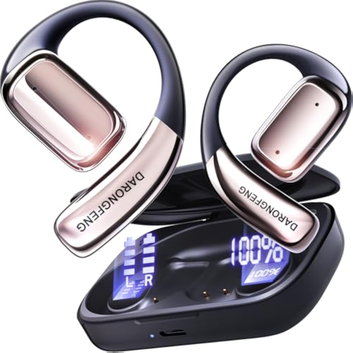 Open Ear Wireless Bluetooth Headphones, Pain-Free Air Conduction Ear Buds With Led Digital Display Charging Case, Sweat Resistant For Running, Safe Driving, And Extended Daily Use