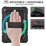 Case For 9Th/ 8Th/ 7Th Generation 10.2'', Shockproof With Screen Protector, Pencil Holder [360° Rotating Hand Strap] & Stand, For 10.2 Inch 2021-2019 (Black)