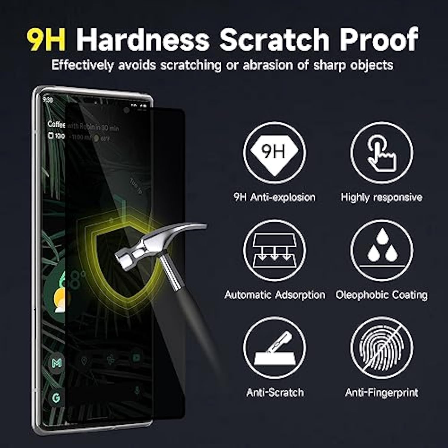 [2 Pack For Google Pixel 6 Pro Privacy Screen Protector,9H Hardness Tempered Glass Screen Protector For Google Pixel 6 Pro 6.7",Anti-Scratch Case Friendly Easy Install Bubble Free