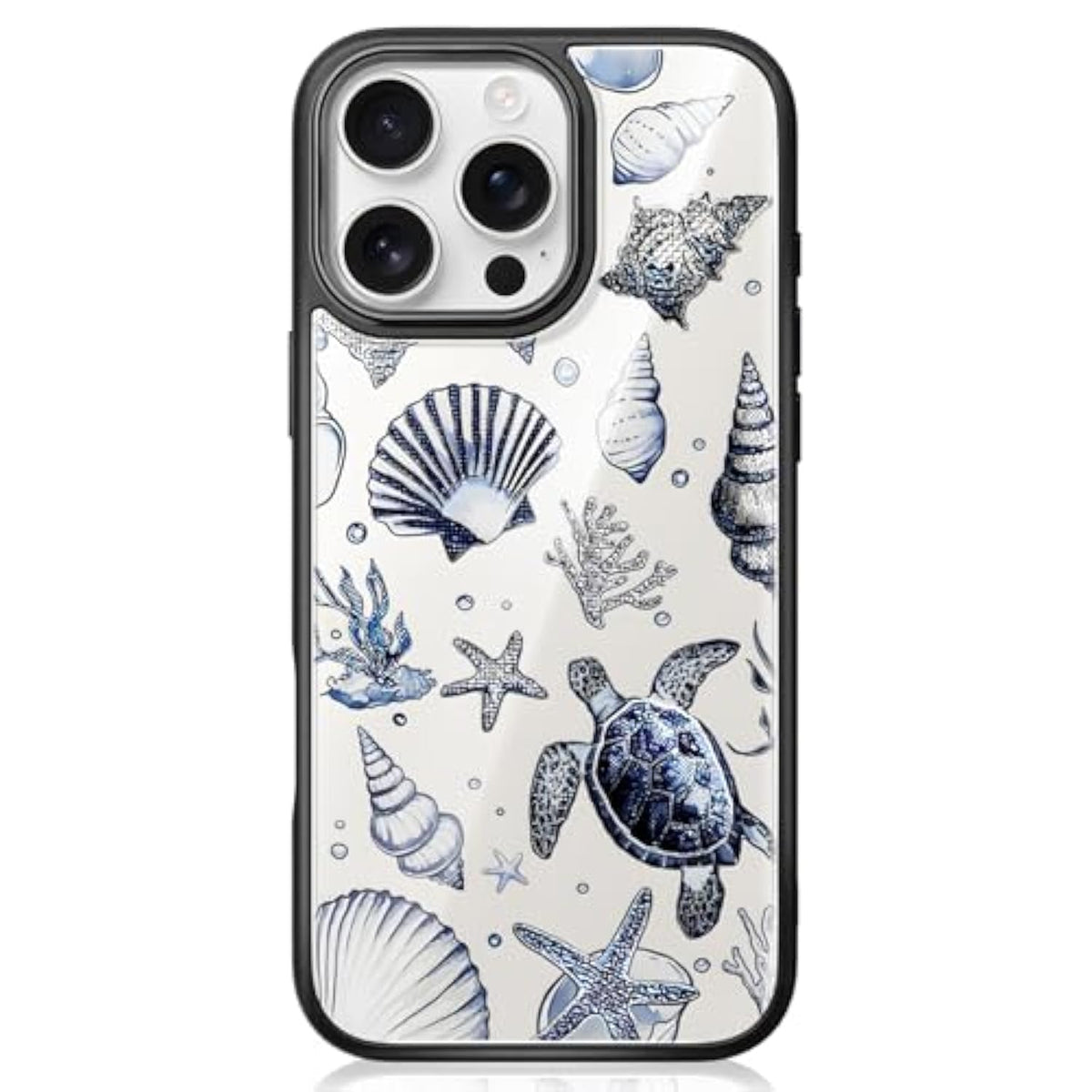 Crystal Glass Phone Case For Iphone 16 Compatible With Magsafe, Summer Sea Ocean Beach Turtle Shell Conch Starfish Designer Shock Proof Heavy-Duty Protection For Men Women Girls