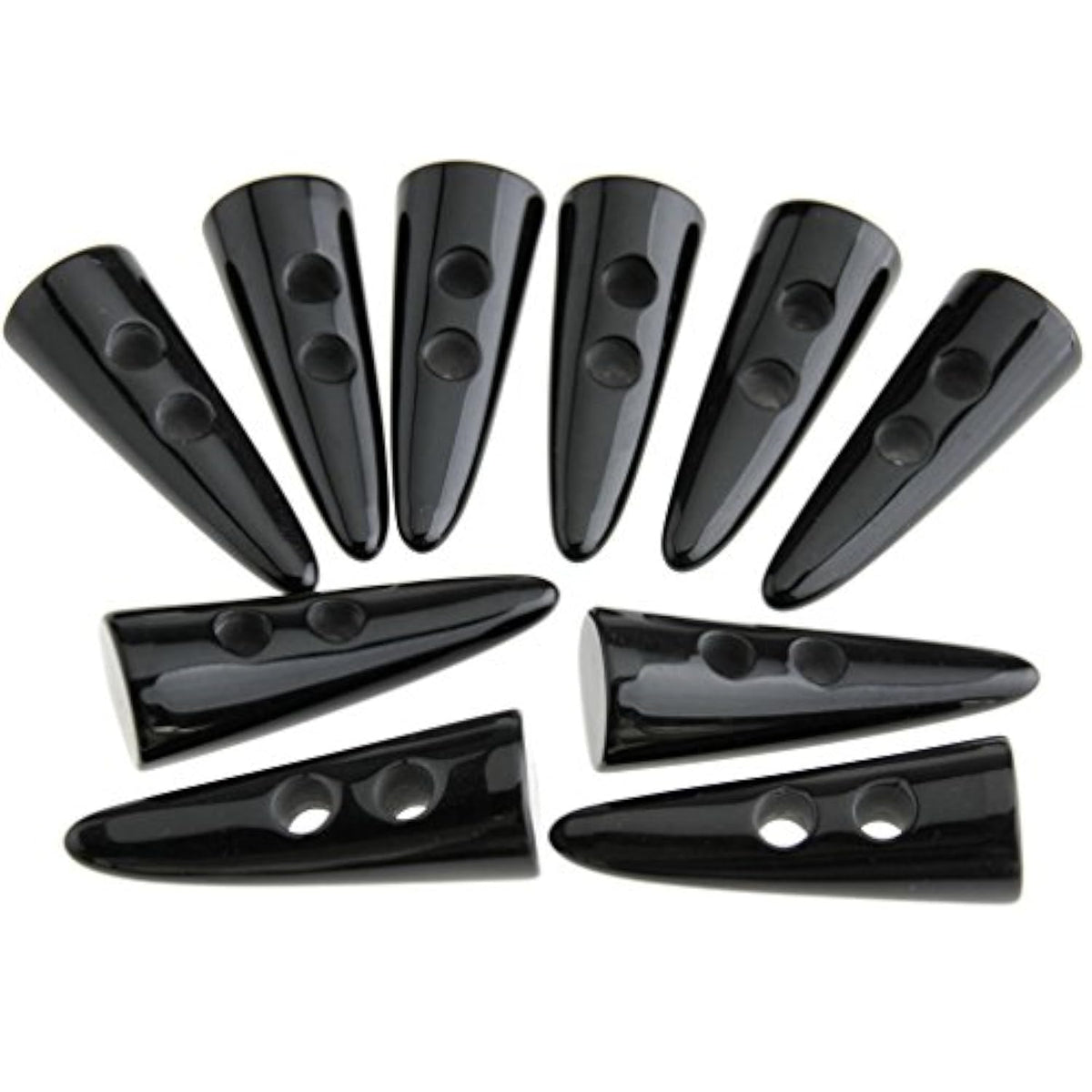 10Pcs Black Resin Toggle Buttons Horn Tooth Shape Two Holes Compatible
