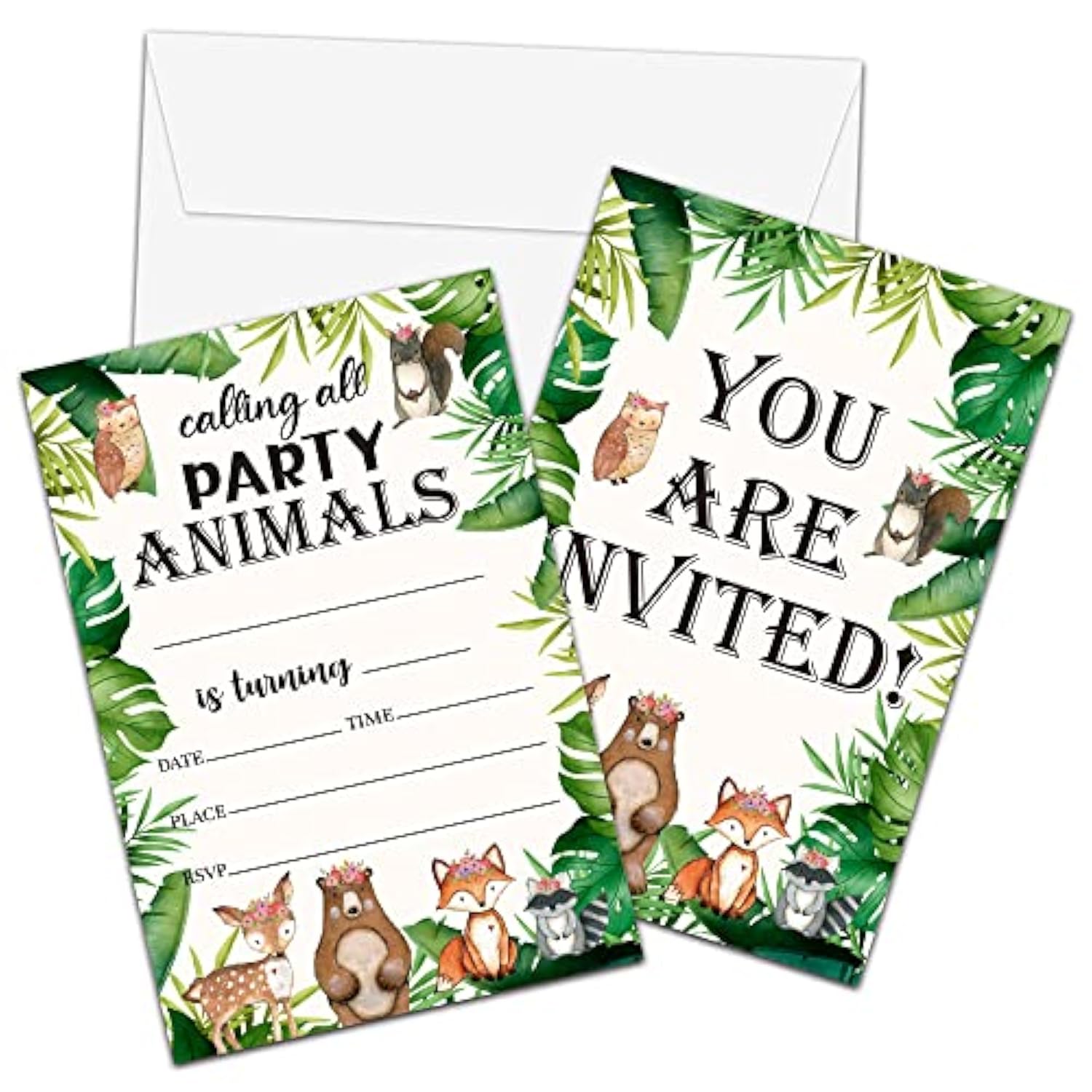 Woodland Birthday Invitations With Envelopes - Safari Party Invitation Card For Boys/Girls - Forest Animal Themed Fill-In Invites Cards - Jungle Party Supplies Decorations (20 Pack)-18