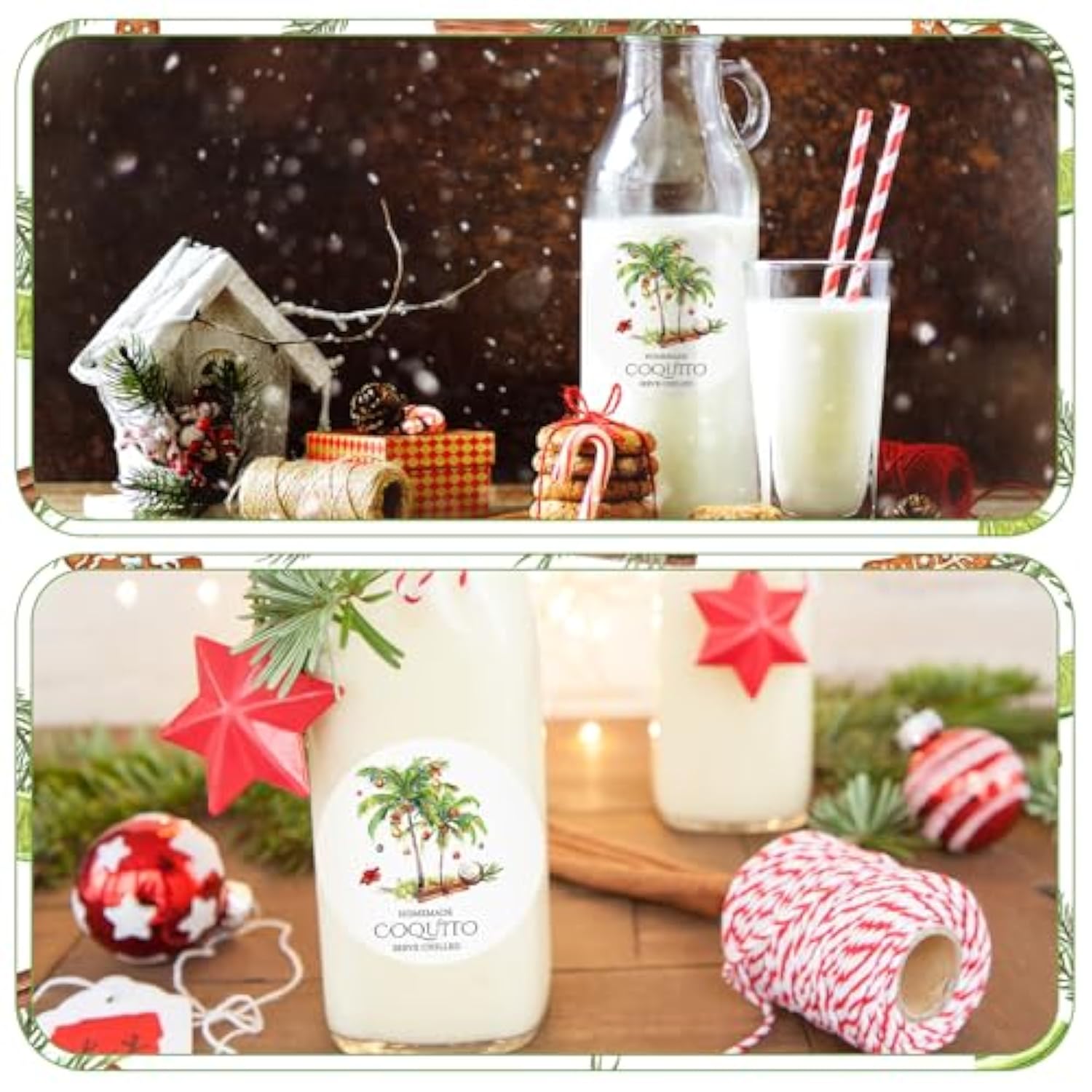 100 Pcs Coquito Labels For Bottles 2.3" Coquito Bottle Sticker Labels With Graphic Of Coconut Palm Tree For Home Holiday Christmas New Year Party Supply(Round)