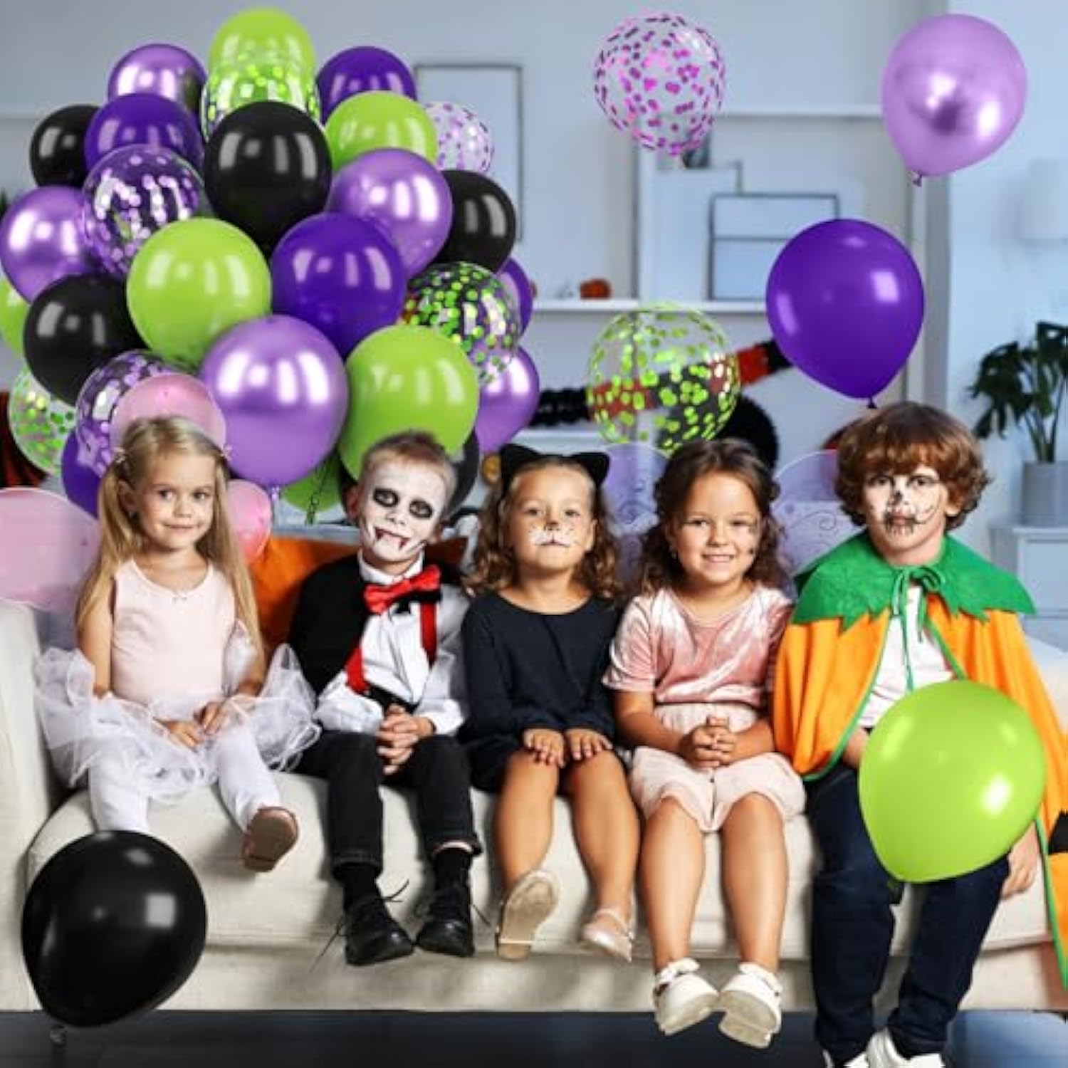 Purple Green Black Halloween Balloons Set 12 Inch Latex Confetti Party Decor