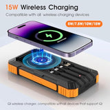 Power Bank Solar Charger,49800Mah Wireless Portable Charger With 4 Built-In Cables,22.5W Fast Charging Battery Pack Usb-C In/Output Pd+Qc3.0 Portable Power Bank For All Cell Phones