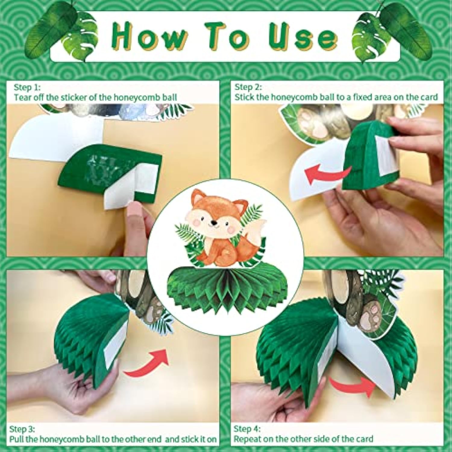 10 Pcs Baby Jungle Animals Honeycomb Centerpieces 3D Table Decorations