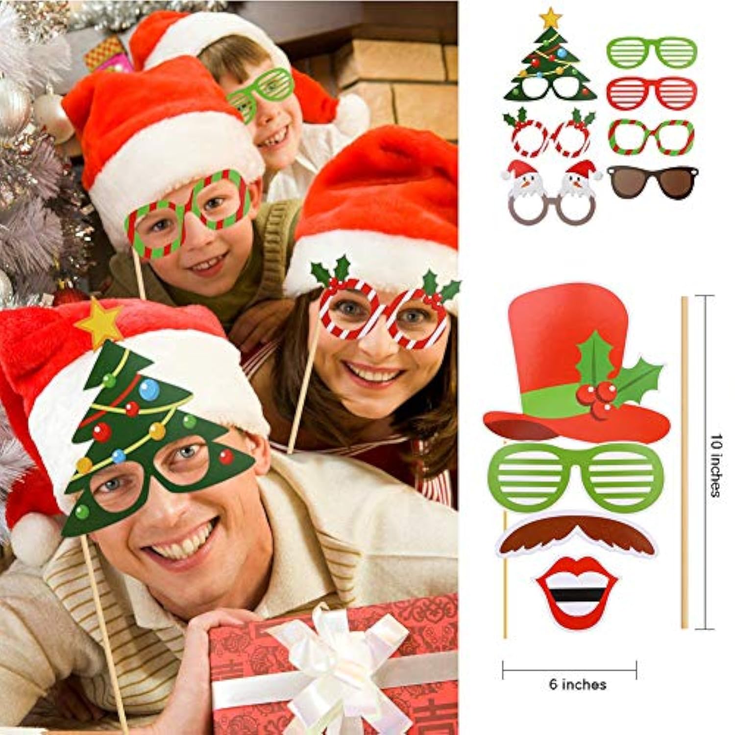Christmas Photo Booth Props 32Pcs?Upgraded Version?, Merry Christmas Party Pose Sign, Red And Green Christmas Party Supplies Decorations For Kids Adults