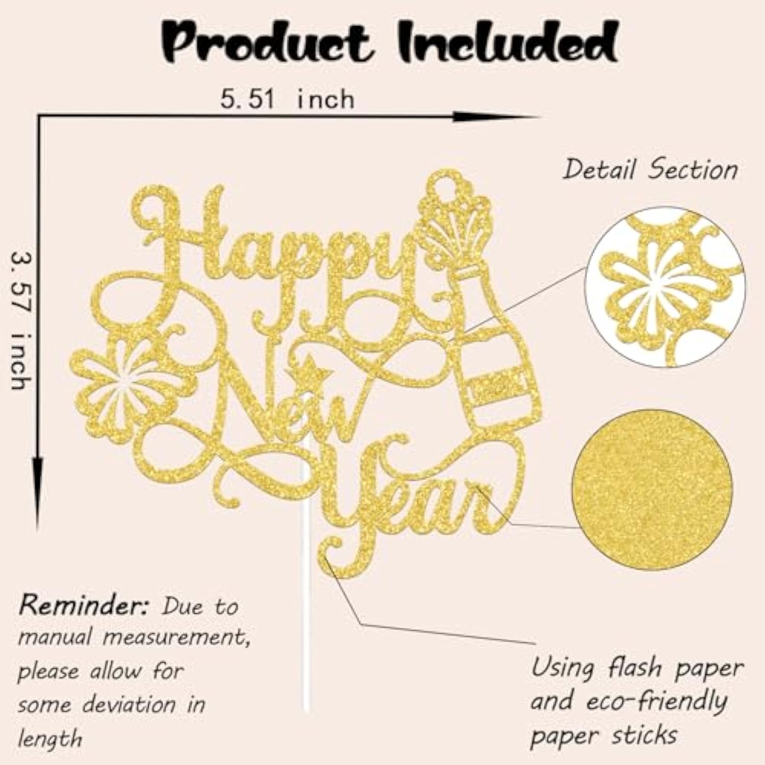 Happy New Year 2026 Gold Cake Topper Party Decor