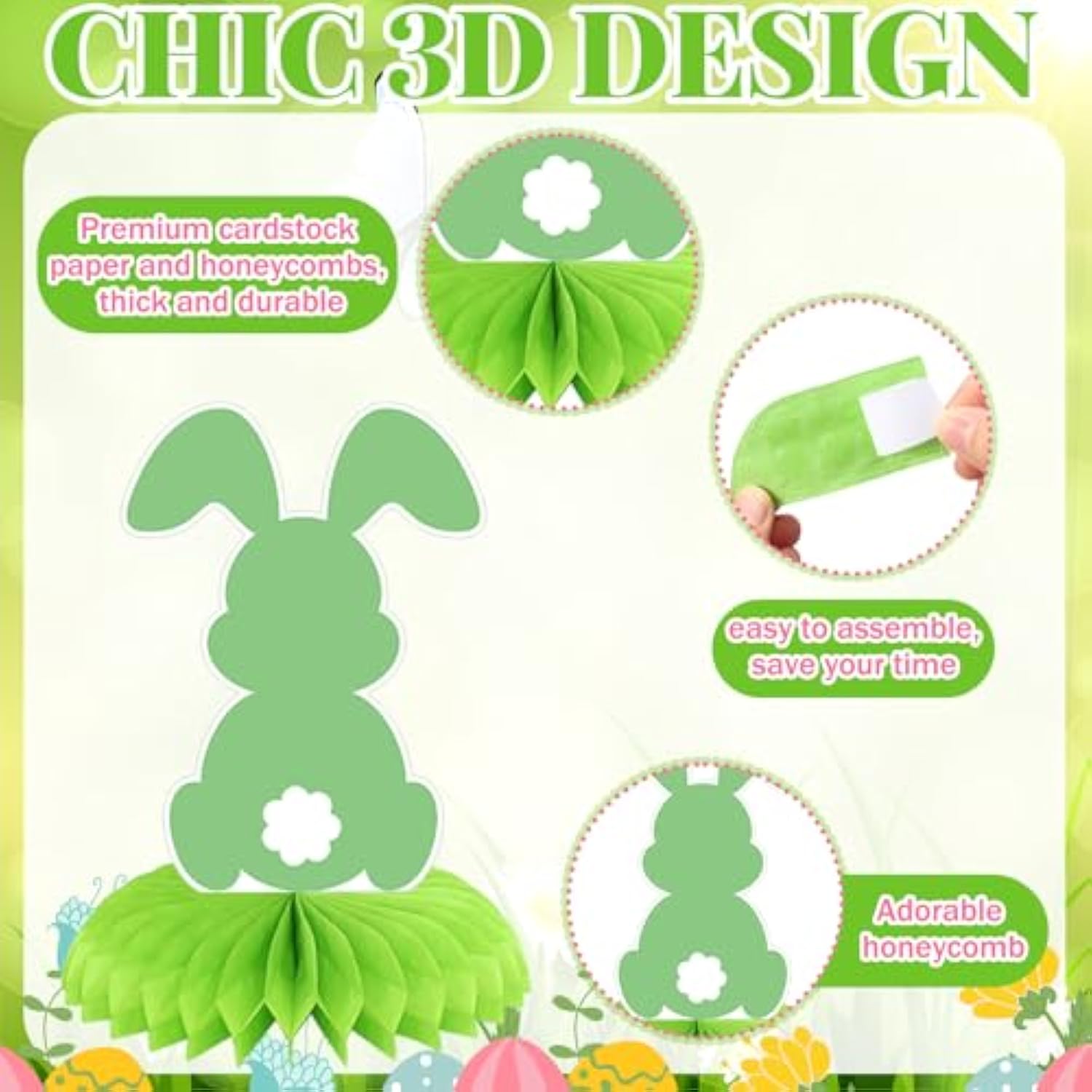 12 Pcs Easter Bunny Party Decoration Honeycomb Centerpieces Bunny Table Decor 3D Paper Honeycomb Table Topper For Easter Party Favor Decor