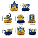 8 Pcs Blue and Gold Graduation Centerpieces for Tables 2026 - Class of 2026 Congrats Grad Party Decorations Supplies Table Toppers, Navy Blue Graduation Honeycomb Centerpieces for College High School