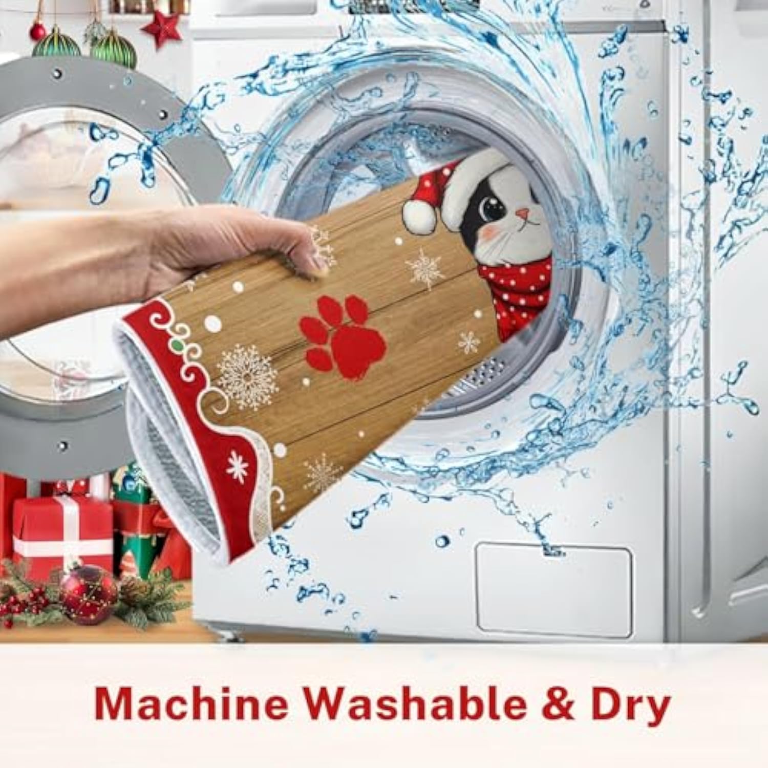 Absorbent Dish Drying Mat, Merry Christmas Microfiber Pad For Kitchen Counter, Winter Cute Cat For Coffee Bar Decor, Heat Resistant And Reversible, 18" X 24"