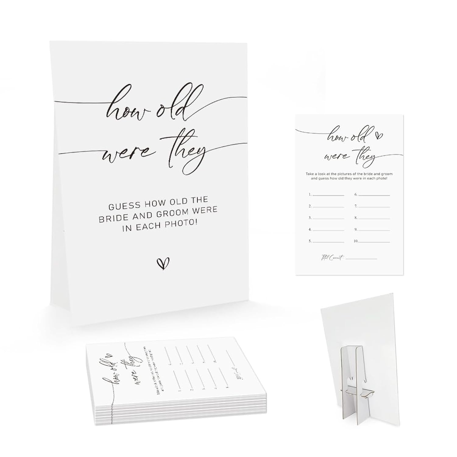 Minimalist How Old Were The Bride And Groom Game, Guessing The Age Photo Game, Modern Bridal Shower Wedding Shower Games (1 Sign And 30 Cards)-Bng06