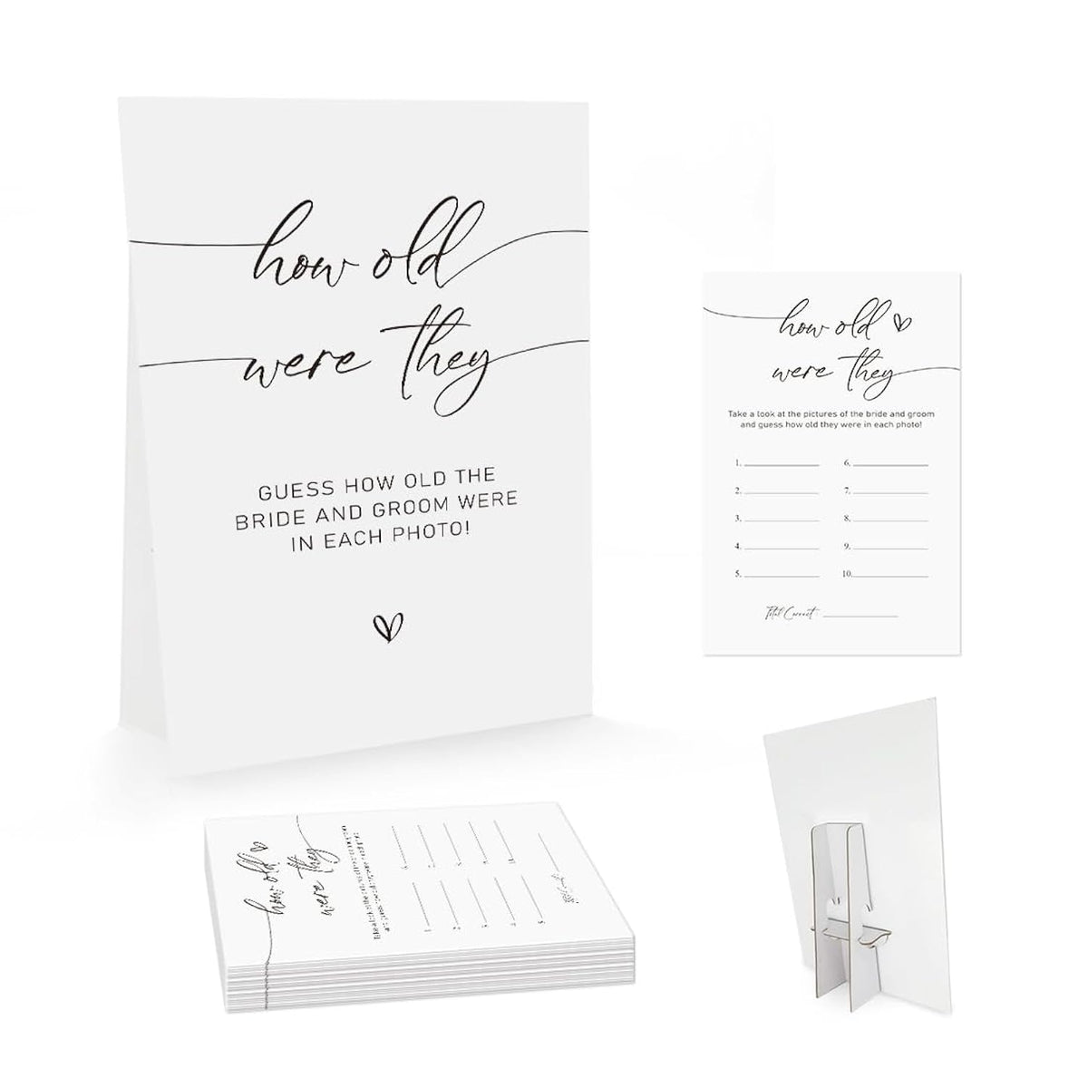 Minimalist How Old Were The Bride And Groom Game, Guessing The Age Photo Game, Modern Bridal Shower Wedding Shower Games (1 Sign And 30 Cards)-Bng06