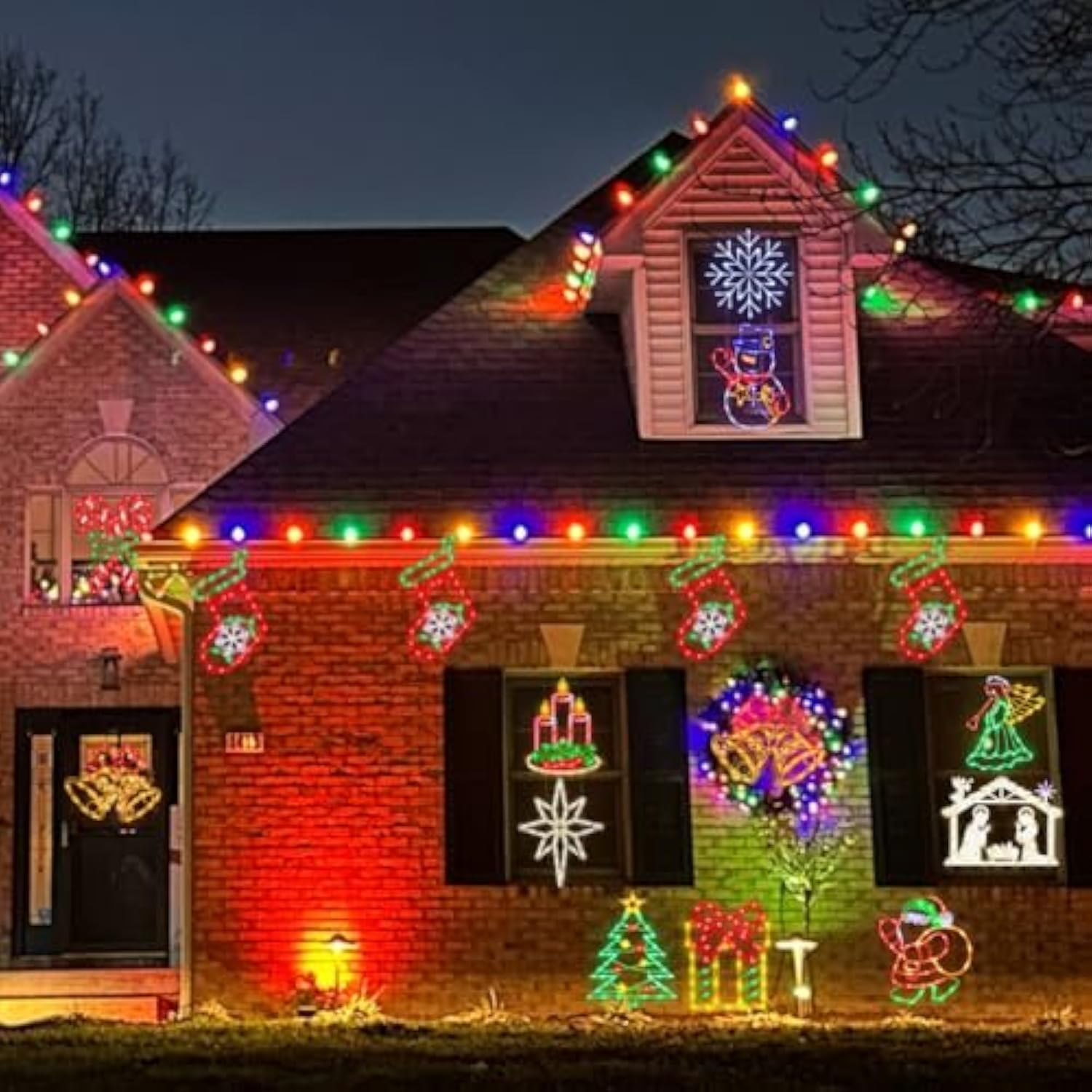 Christmas Decorations - 16" Christmas Window Silhouette Lights Decorations - 4 Pack Colour Lighted Angel ? Bethlehem Sta