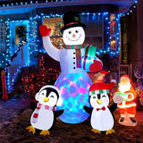 Christmas Inflatables Outdoor Decorations, 8 Ft Inflatable Snowman With Penguins, Blow Up Xmas Decorations Clearance Ind
