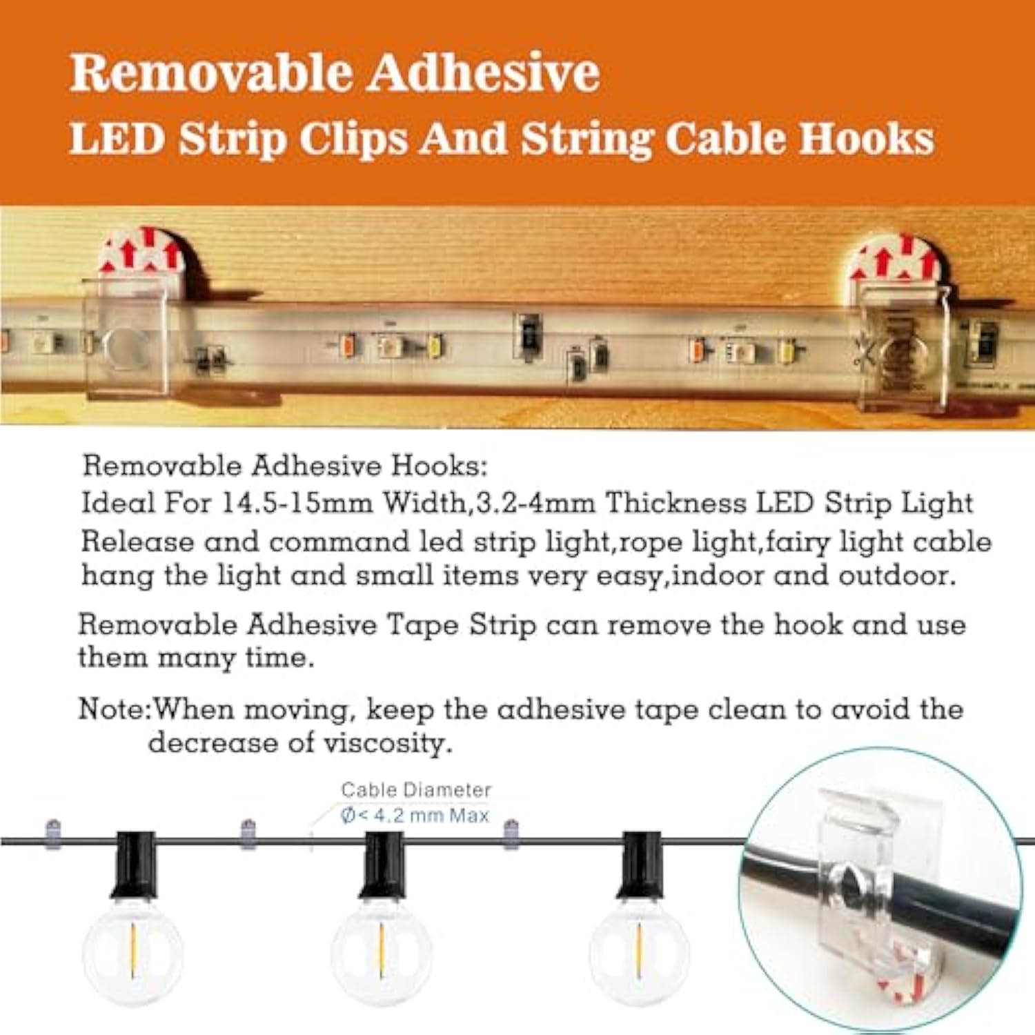 Led Strip Light Clips, Light Hooks For Party, Fairy & Christmas Lights - Easy Installation For 14-15Mm Width, 3.2-4Mm Thick Led Strips (50 Clips, 60 Adhesive Strips, 50 Screws)