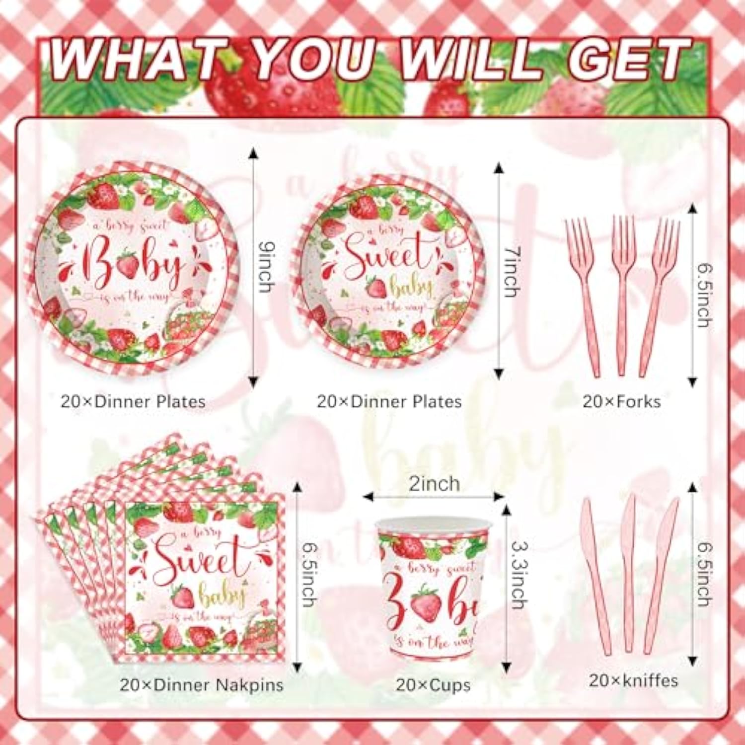 120Pcs Strawberry Baby Shower Supplies For Girls A Berry Sweet Baby Pregnancy Party Decorations Dinnerware Set Paper Plates Napkins Cups Set For 20 Guests