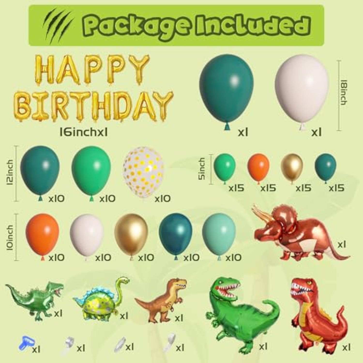 165Pcs Dinosaur Balloons Arch Garland Kit, Sage Green Orange 6Pcs Dino Foil Balloons Happy Birthday Balloon For Jungle Safari Dinosaur Themed Party Baby Shower Decorations Supplies Kids Boys