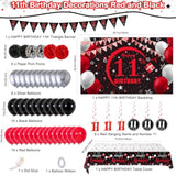11Th Birthday Decorations For Boys Girls Red And Black, Happy 11Th Birthday Backdrop Banner, 11 Birthday Party Decoration Tablecloth Balloons Triangle Flag, 11 Year Old Boy Bday Party Supplies