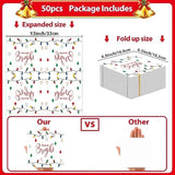 50Pcs Christmas Guest Paper Napkins 3 Ply Disposable Paper Merry Christmas Colorful Bright Light String Hand Dinner Napkins Xmas Beverage Disposable Napkins For Winter Holiday Party