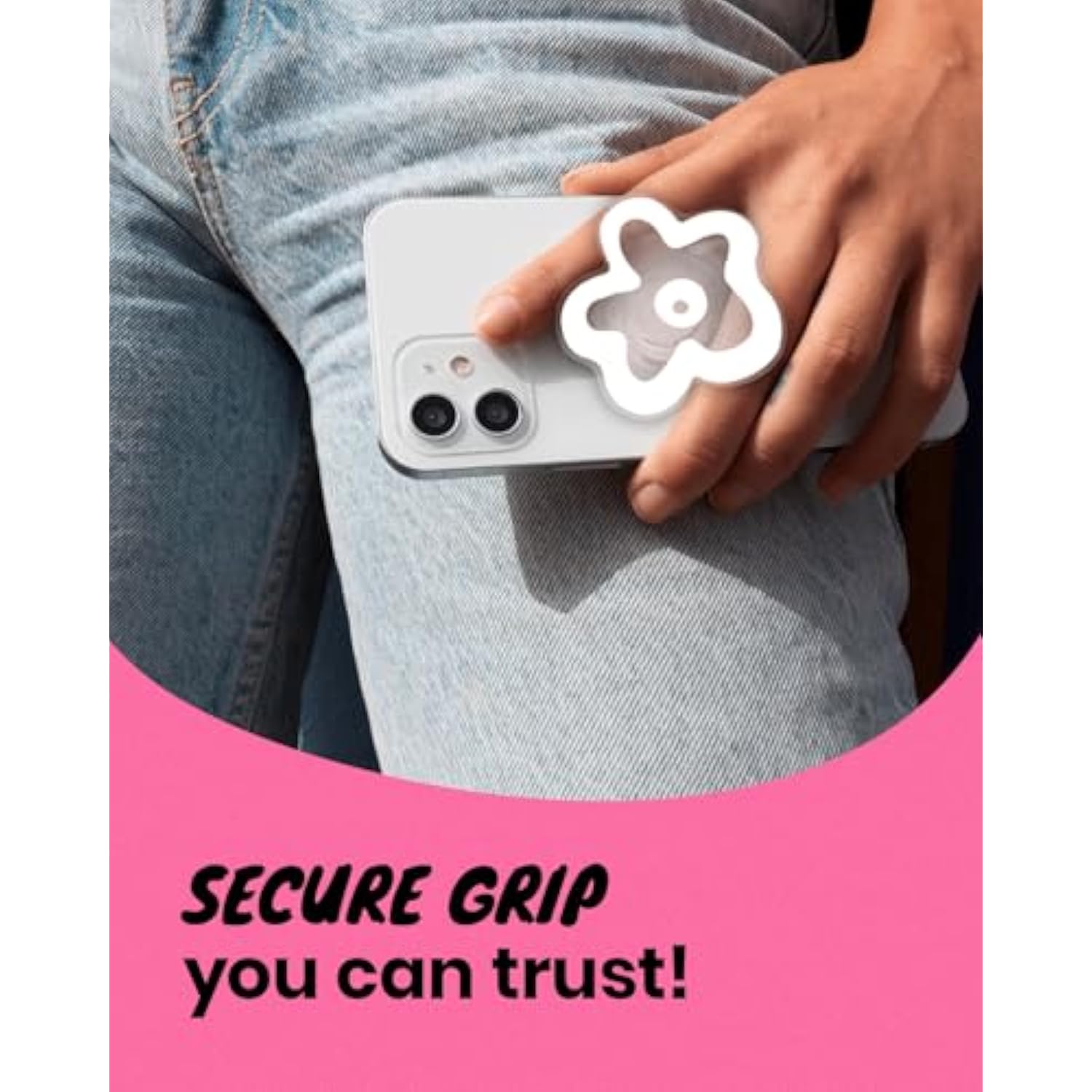 Onthegrip Cute Transparent Daisy Flower Shape Design Mobile Phone Grip Multi Functional Collapsible Stand Holder For Smartphone Tablet Cell Phone Accessory (White)