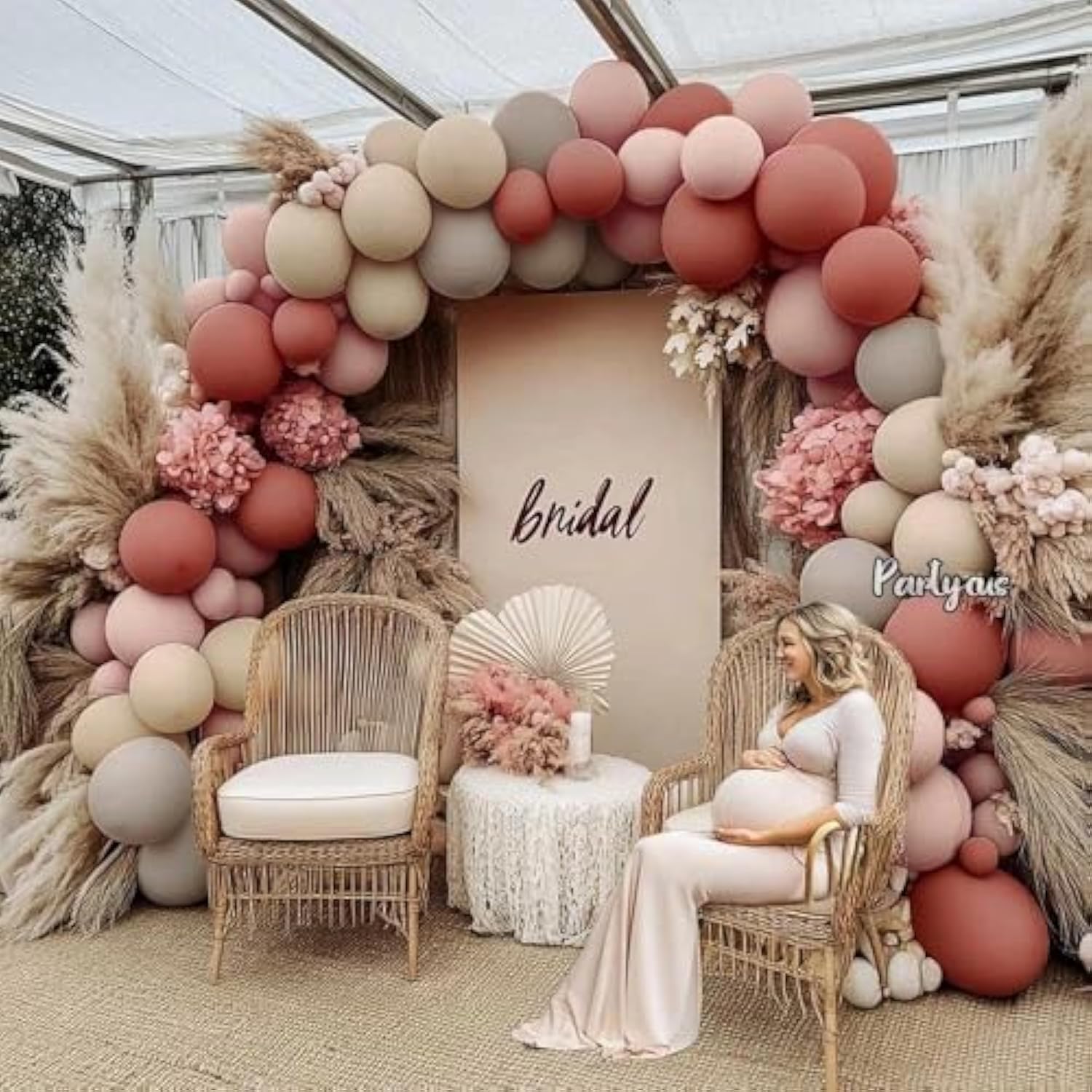 Dusty Rose Balloon Arch Kit Double Stuffed Pink Grey White for Baby Shower Party