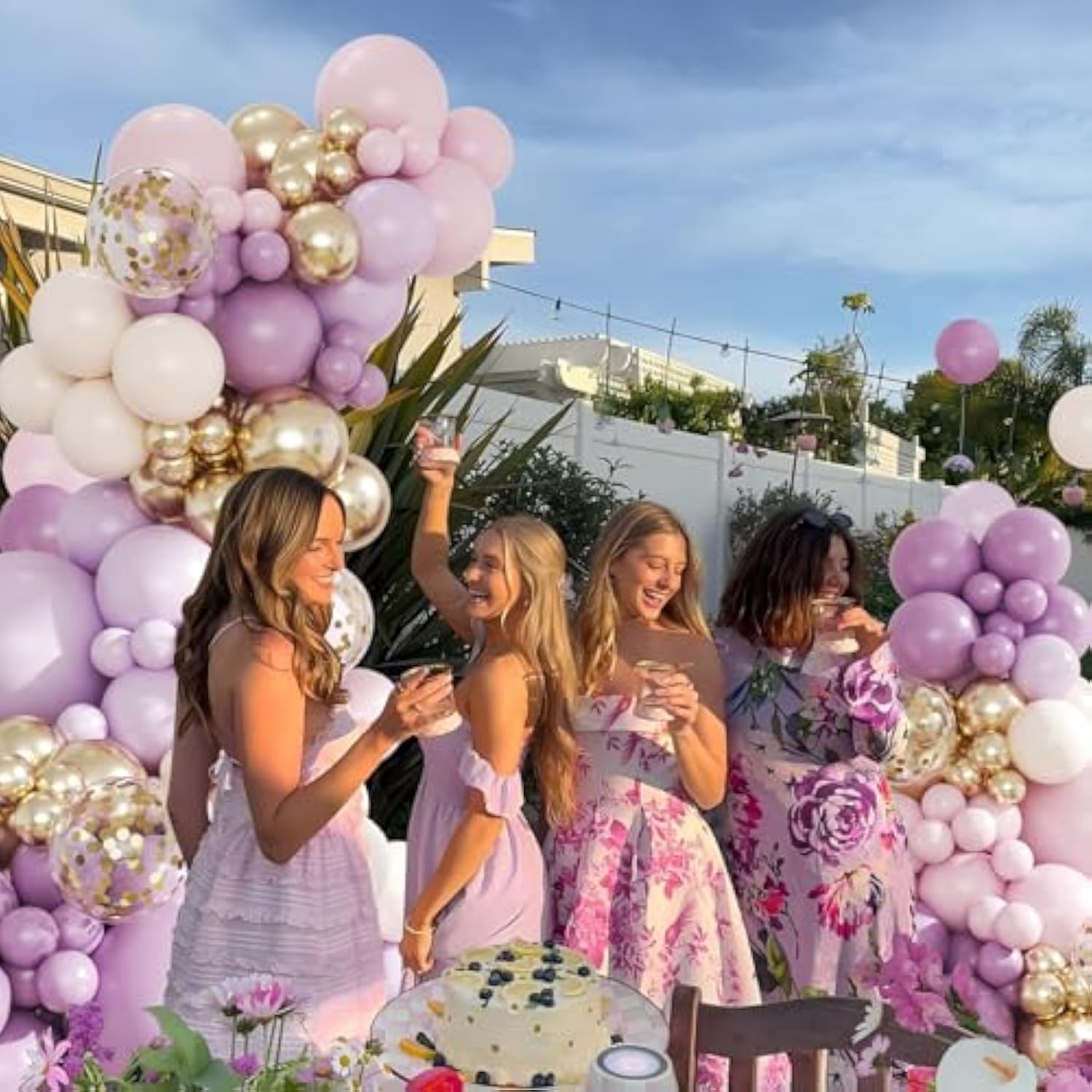 Purple Balloon Arch Kit, 143Pcs Pink, Lavender, Gold Confetti for Parties & Showers