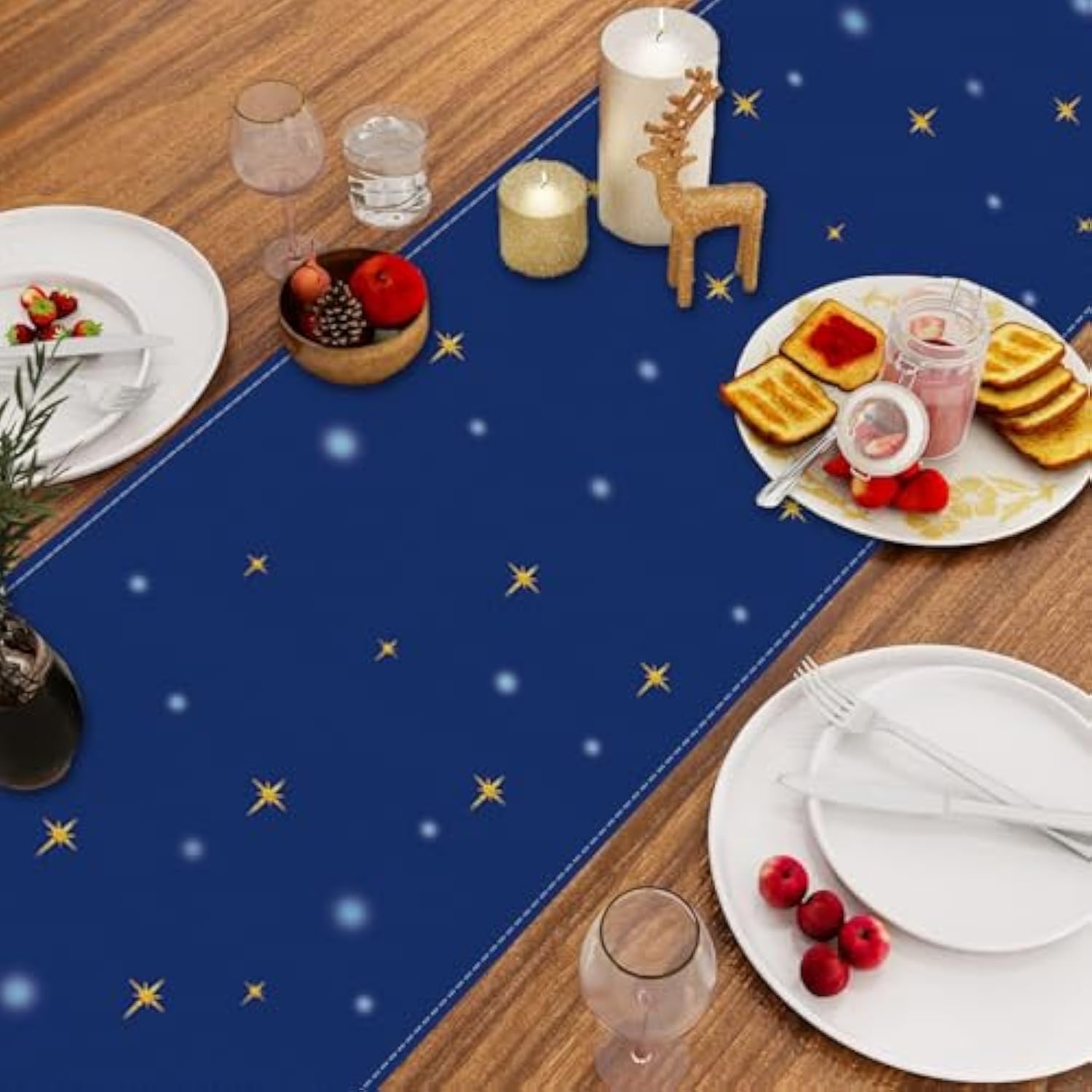 Jesus Christmas Decorations Table Runner Holy Night Nativity Santa Religious Navy Blue Kitchen Dining Table Decoration For Home Winter Xmas Holiday Indoor Decor 13X72 Inch