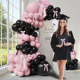 Black And Pink Bow Balloon Arch Kit, Matte Pastel Pink Coquette Balloon Garland For Birthday, 2025 Graduation, Prom, Bridal Shower, Black Tie Party Decorations