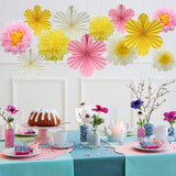 12Pcs Paper Flowers Fans Pink Yellow Party Decorations Tissue Paper Flowers Decorations For Girl Groovy Birthday Baby Shower Wedding Bachelorette Room Wall Hanging Décor