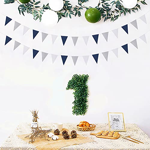 Navy-Blue White-Silver Party Decorations Banner - 2 Pack Men Birthday Graduation 2024 Glitter Sprinkles Paper Pennant Triangle Flags, Fathers Day Wedding Baby bridal Shower Bunting