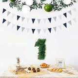 Navy-Blue White-Silver Party Decorations Banner - 2 Pack Men Birthday Graduation 2024 Glitter Sprinkles Paper Pennant Triangle Flags, Fathers Day Wedding Baby bridal Shower Bunting