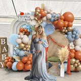 145PCS Fall Balloon Arch Kit with Dusty Blue Orange White Gold Balloons for Party