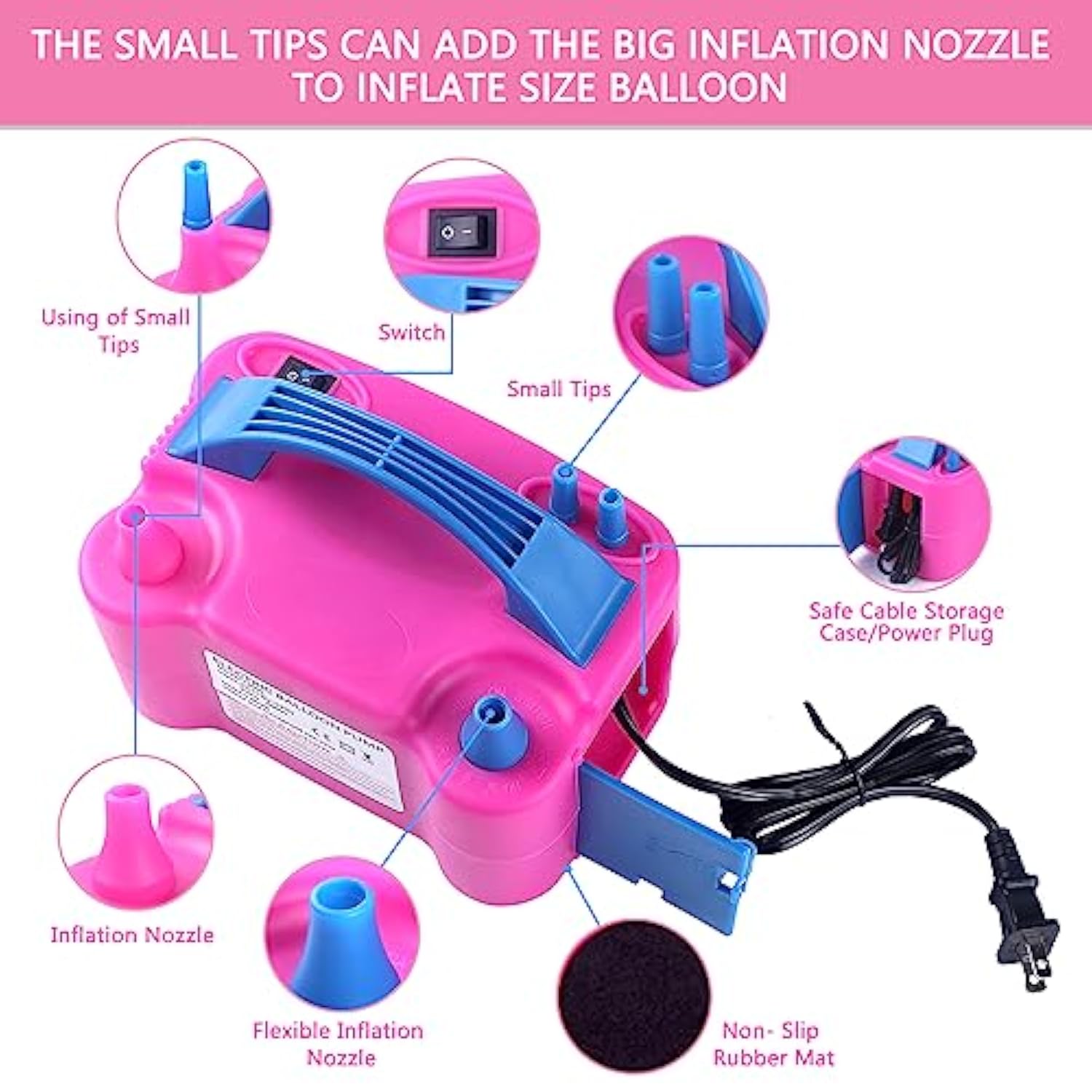 Balloon Pump Electric,110V 600W Balloon Blower Inflator Dual Nozzle Air Pump Balloons Inflator For Decoration, Party, Sport,Gifts:2 Balloon Tying Tools